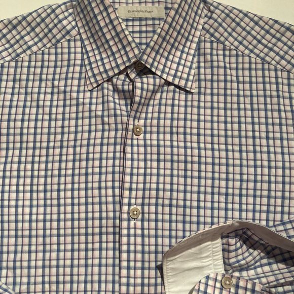 Ermenegildo Zegna Mens Long Sleeve Button Down Shirt Small S Multicolor Checks - Picture 2 of 5